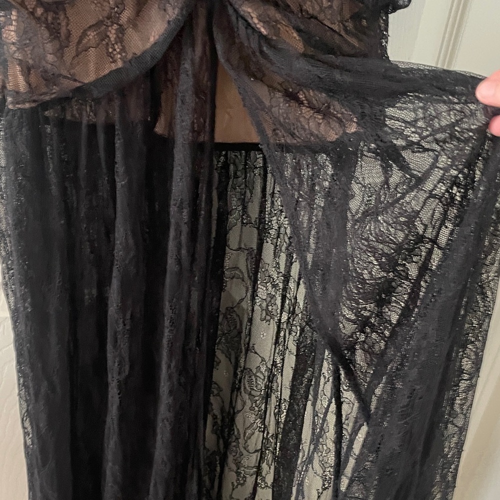 HOUSE of CB Griffe Black Lace Super Plunge Maxi Dress Sheer Black Dark Fairy - Picture 11 of 11